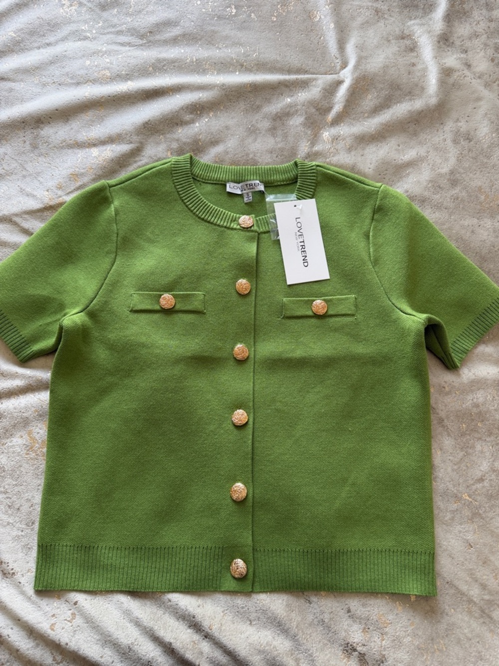 Girls' Green Short-Sleeve Knit Cardigan with Gold Buttons